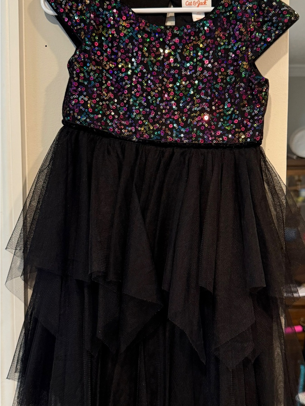 Cat & Jack Black Tulle Dress with Multicolor Sequin Bodice